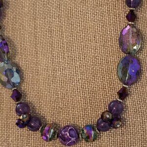 Hand Crafted Beaded 2 Piece Necklace Set  Amethyst Necklace and Dangle Earrings